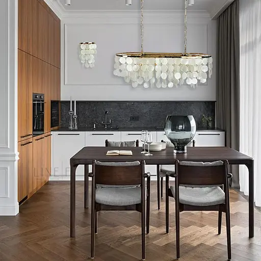 Удлиненная золотая люстра ATHELIA с перламутровыми пластинами | Ст. 1537-800*300 GD Line F - фото 1