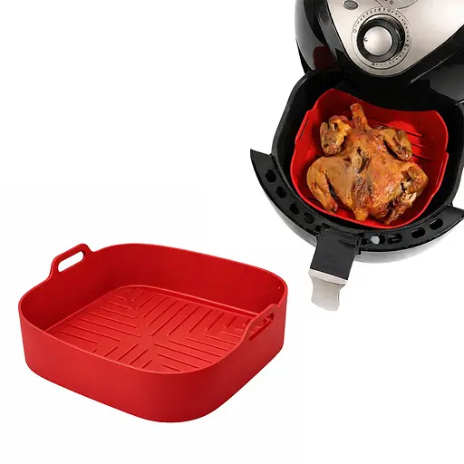 Квадратная плотная силиконовая форма для аэрогриля, духовки и мультипечи с ребристым дном 21.5х21.5 см Красный 88286 - фото 2