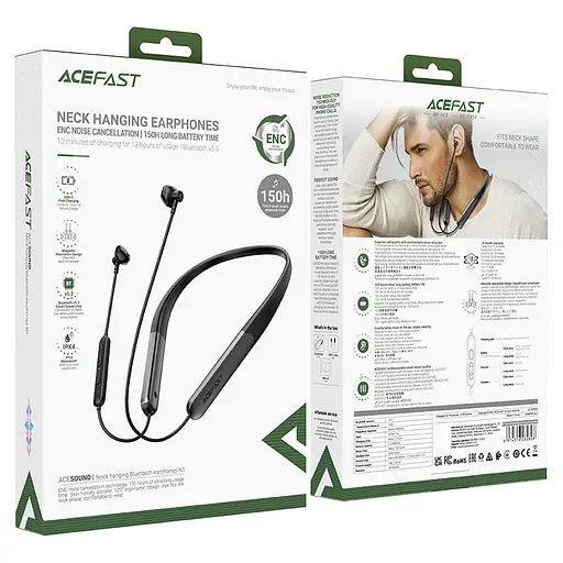 Bluetooth навушники Acefast N1 neck-hanging Black - фото 6