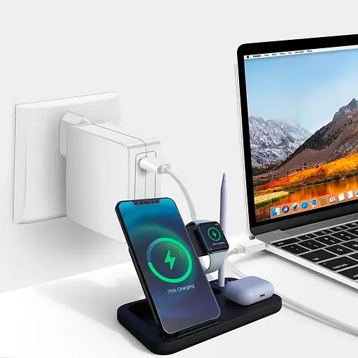 Зарядка Qi 4in1 Wireless Charger JYD-WC132 5-15W Watch/AirPods/Pencil/Phone чорна - фото 3