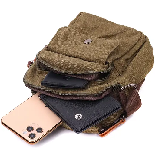 Цікава невелика чоловіча сумка із щільного текстилю Vintage 14,5х19х10,5 см sum0028942 - фото 8