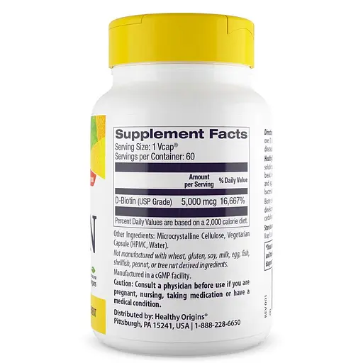 Біотин Healthy Origins Biotin 5000 mcg High Potency, 360 вегакапсул для підтримки волосся, шкіри та нігтів - фото 2