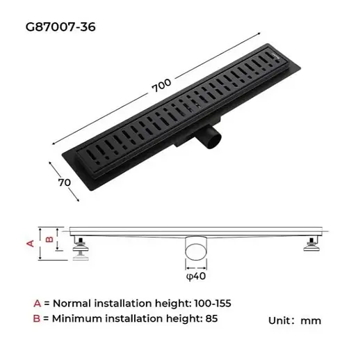 Душевой трап Gappo 70х700 мм, нержавеющая сталь, черный G87007-36 - фото 8