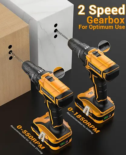 Акумуляторний дриль 21 В, акумуляторний ударний дриль з 2 батареями 2000 мАг, момент, що крутить 25+3, максимальний електричний - фото 2