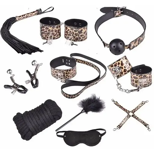 Эротический набор БДСМ для ролевых игр леопард БДСМ набор 10 предметов для ролевых садо-мазо игр Фетиш - фото 1