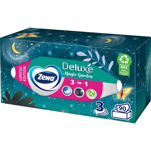 Уценка. Салфетки косметические Zewa Deluxe трехслойная лимитированная коллекция 90 шт. - фото 1