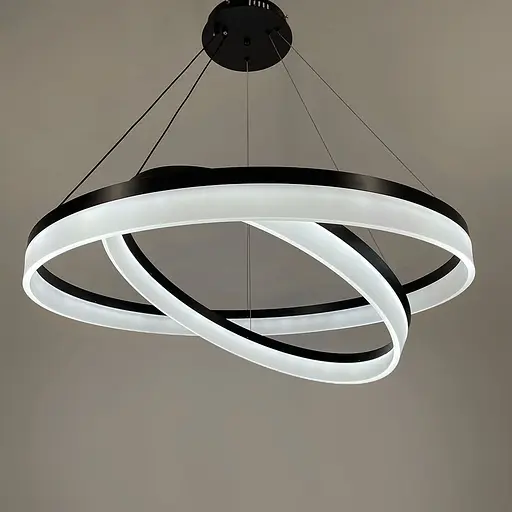 Современная подвесная LED люстра в черном каркасе на два кольца 80 и 60 см Ст. M 2702-800+600 BK Line F - фото 6