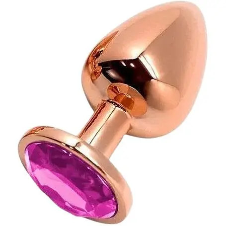Металева анальна пробка Wooomy Tralalo Rose Gold Plug Magenta M діаметр 3.4 см довжина 8 см