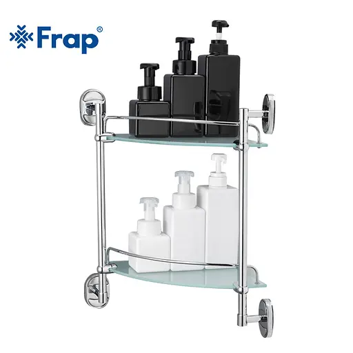 Полиця Frap скляна подвійна кутова 250x250 F1907-2 1/10, Хром - фото 3