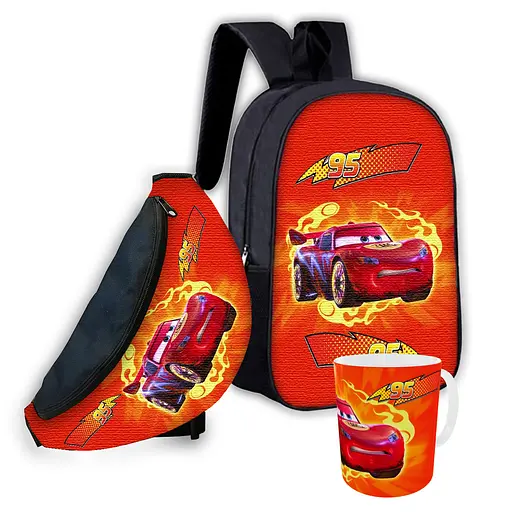 Набір дитячий Тачки Блискавка Маквін рюкзак 36х27см сумка-бананка, кружка з принтом для хлопчика (01597)