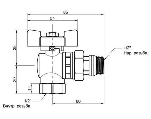 Кран кульовий Icma FAR. ROSSA 1/2" кутовий №362 (87362AD11) - фото 4