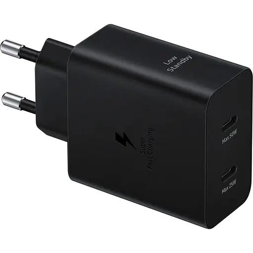 Зарядний пристрій Samsung 50Вт 2xUSB-С, кабель USB-C USB-C, 1.8м, чорний (EP-T5020XBEGEU) - фото 1