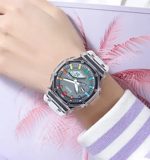 Жіночий спортивний годинник Skmei 2100 (Білий з сірим циферблатом) - фото 6