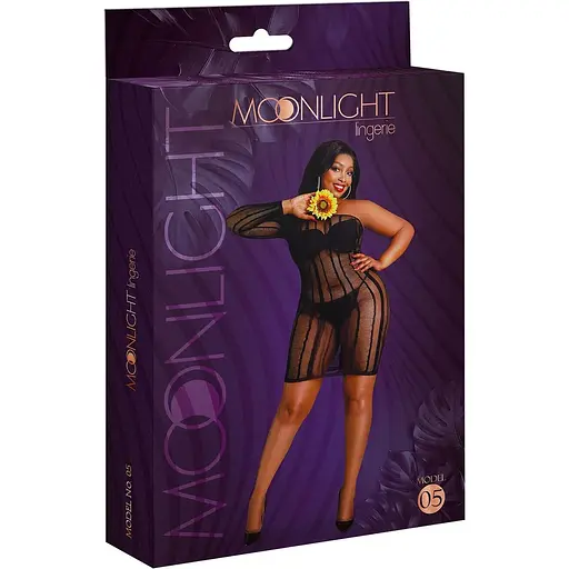 Сукня-бодістокінг Moonlight Plus Model 05 XL-XXXL Black, закрите одне плече та рукав - фото 5