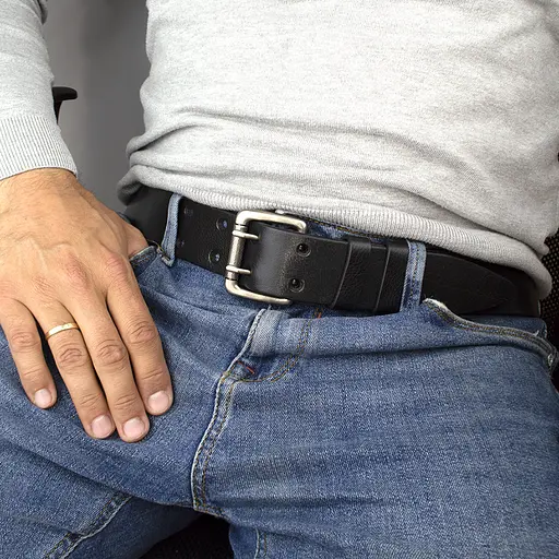 Ремень мужской кожаный широкий JK-4561 черный двухшпеньковый (130 см) - фото 8