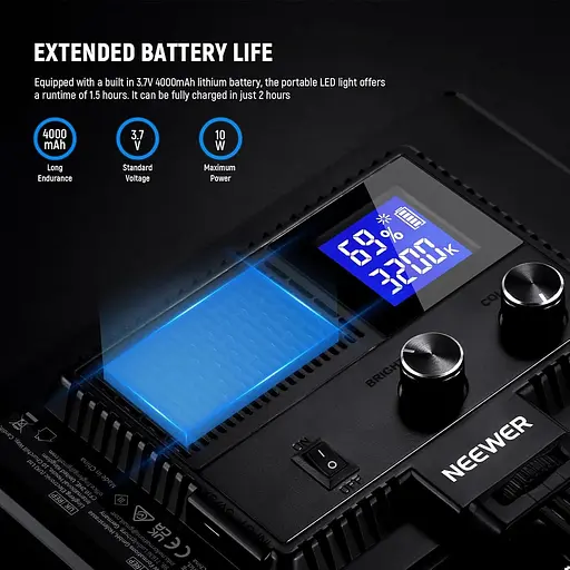 NEEWER 9-дюймовая светодиодная видеосветовая панель, затемненая DSLR-камера с мягким освещением с мини-настольной подставкой - фото 5