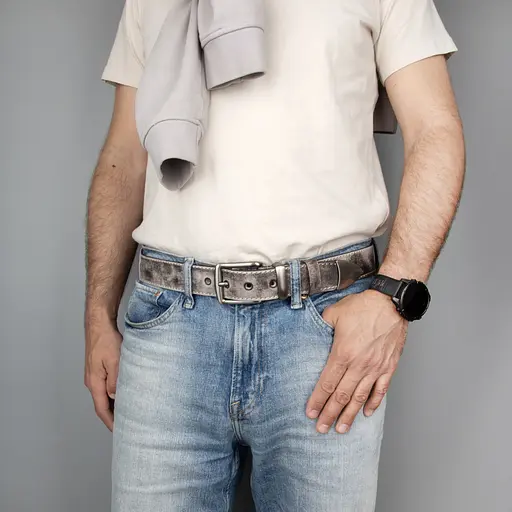 Ремінь чоловічий шкіряний JK-4006 бежевий потертий під джинси (125 см) - фото 4