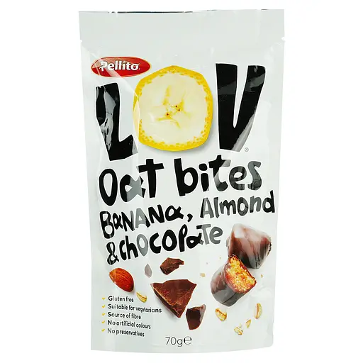 Вівсяні снеки Pellito з бананом мигдалем та шоколадом 70 г