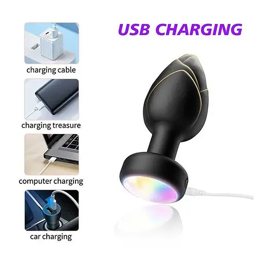 Анальна пробка, що світиться, з вібрацією та ПУ Light Anal Plug 3,5*9 см чорний - фото 9