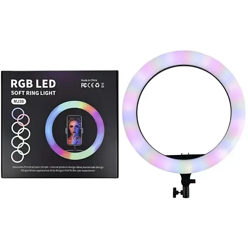 Селфи-кольцо RGB LED MJ-33-A светодиоды SMD 5050 RGBW цветовая температура от 3000K до 6000K черное - фото 2