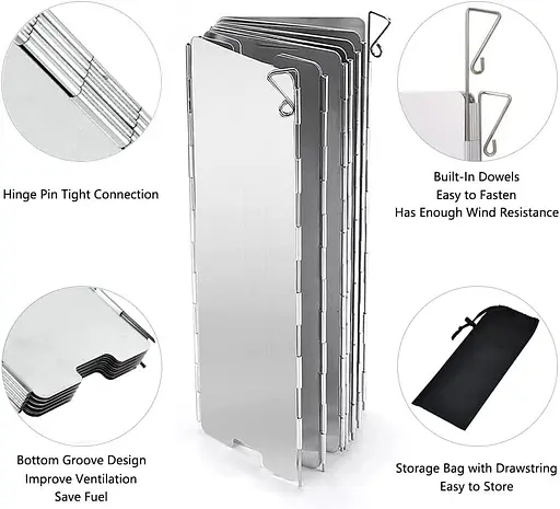 Газова плита із захистом від вітру, складний алюмінієвий вітрозахисний екран, надлегка - фото 4