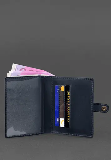 Кожаная обложка-портмоне для удостоверения офицера 11.0 темно-синяя Crazy Horse - фото 5