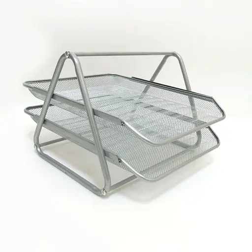 Лоток для бумаги металлический горизонтальный Сетка, 2 отделения, серебро