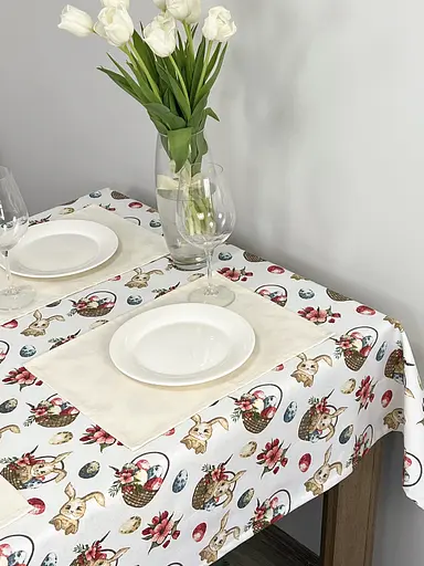 Водоотталкивающая Скатерть Пасхальная корзина 220х140 см (+ 4 салфетки 30х40) - фото 2