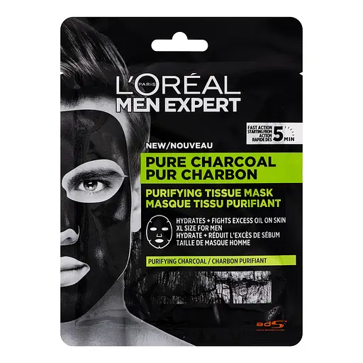 Тканевая маска для лица L'Oreal Paris Men Expert Pure Charcoal, для мужчин, 30 г - фото 2