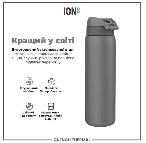 Пляшка для води ION8 металева вакуумна 920 мл Vacuum Insulated Grey (I8TS1000GRY) - фото 6