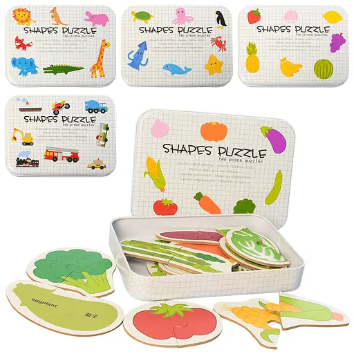 Пазлы деревянные, от 25 деталей, металлический пенал, MD2335 (в ассортименте)