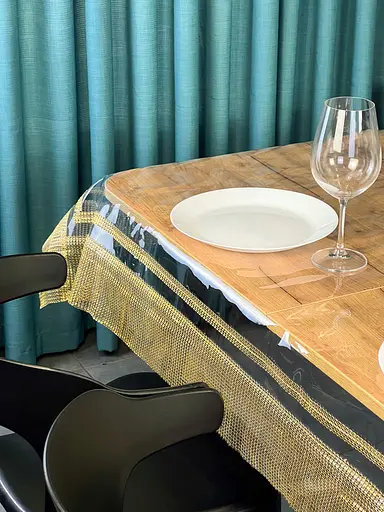 Скатерть силиконовая с золотой стразовой лентой двойной 200х130 см - фото 7