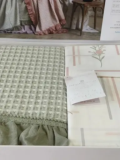 Постельное белье с вафельным покрывалом Pupilla Monica Yesil Pupilla pbe0051428 - фото 2