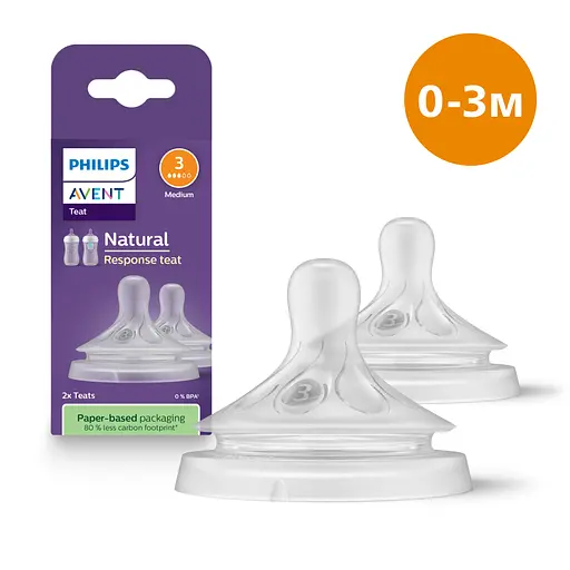 Соска силиконовая Philips AVENT Natural Естественный поток, от 1 мес., медленный поток, 2 шт. (SCY963/02)