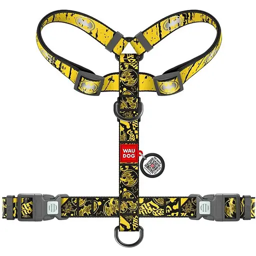 Шлея для собак Waudog Nylon анатомічна H-подібна з QR-паспортом, світловідбивна, малюнок "Бетмен Ескіз", пластиковий фастекс, XL - фото 2