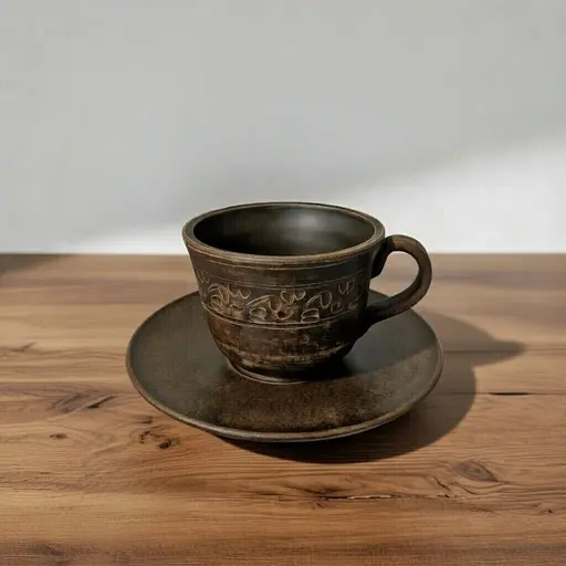 Чашка для кофе 150 мл с блюдцем Декор молоченная керамика Украинская глиняная посуда - фото 4