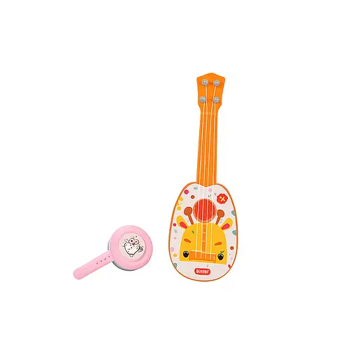 Детская игрушечная гитара с колотушкой 8197-3-4 —  на листе,оранжевая