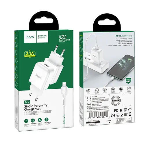Зарядное устройство Hoco N2 USB белый + кабель USB to Lightning - фото 5