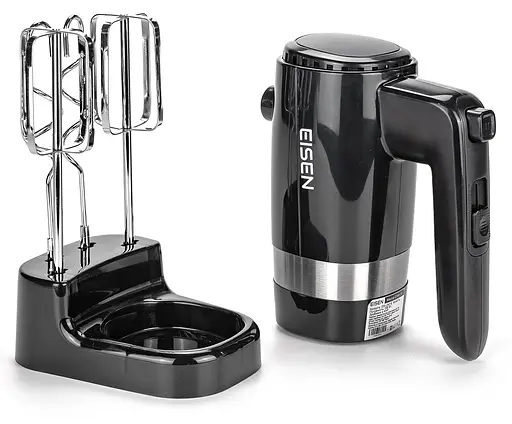 Миксер Eisen EHM-50, Black|Silver, 500W, ручной, 5 скоростей, венчики, крюки для замеса теста, подставка для насадок, защита от перегрева - фото 3