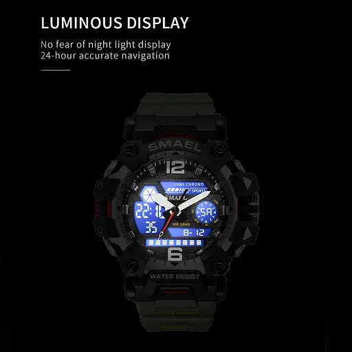 Часы наручные мужские Smael 8072 Army Green (15188) - фото 4