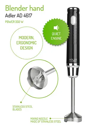 Тихий Погружной Ручной блендер Adler AD 4617 350 Вт Польша - фото 2