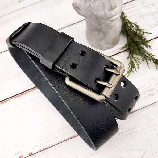 Ремінь чоловічий шкіряний чорний з двома язичками JK-4075 (125 см) - фото 5