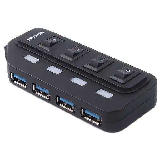 USB-Хаб Maxxter USB 2.0 HU2A-4P-AC-02 Type-A на 4 порти, 1м Type-B кабель, 5V1A зарядка в комплекті, пластик, чо (HU2A-4P-AC-02) - фото 1