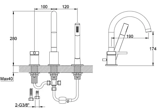 Смеситель на борт ванны Kohlman Axel graphite QB241AG Графит - фото 5