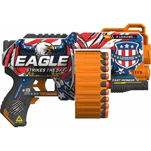 Игрушечный детский пистолет автомат. барабан на батарейках с мягкой. патронами Орел (24 шт.) (30,5х19см) - фото 1