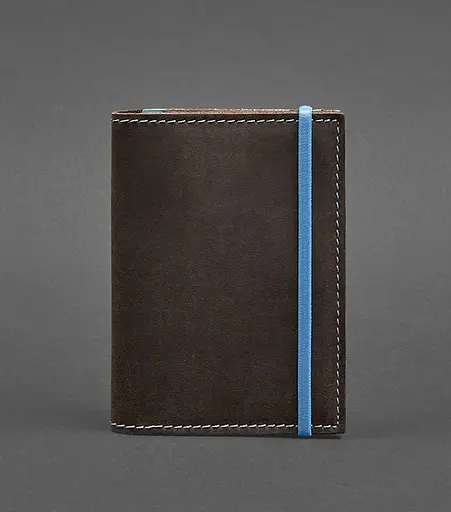 Кожаная обложка для паспорта 2.0 темно-коричневая с бирюзовым. - фото 1
