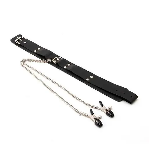 Нашийник сталевий BDSM з неперевершеними затискачами для сосків Чорний K000221 - фото 3