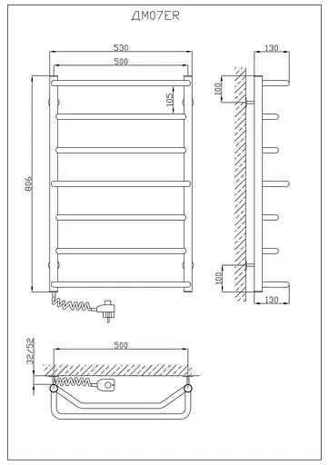 Электрический полотенцесушитель Kosser Микс 800x500/7 ЕL рег. ДМ07EL, Хром, Левое - фото 5