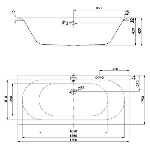Ванна акрилова Cersant Cty 170x75 з ніжками S301-336 Білий - фото 3