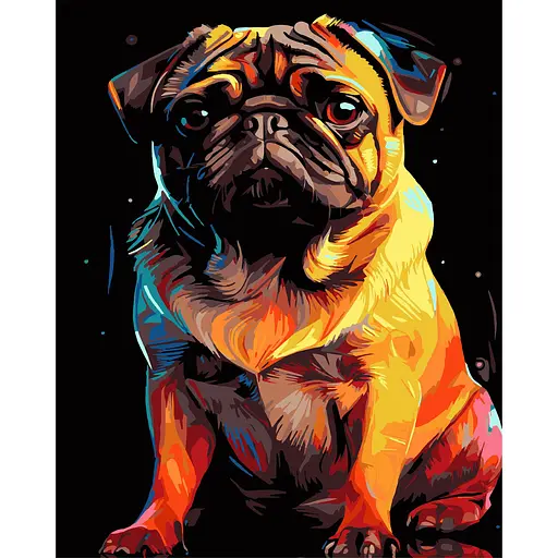 Набор для росписи по номерам Strateg Яркий мопс на черном фоне 40 х 50 см (AH1223-19) - фото 1